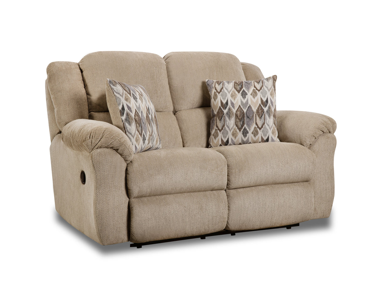 Newport Reclining Loveseat with Accent Pillows in Fawn