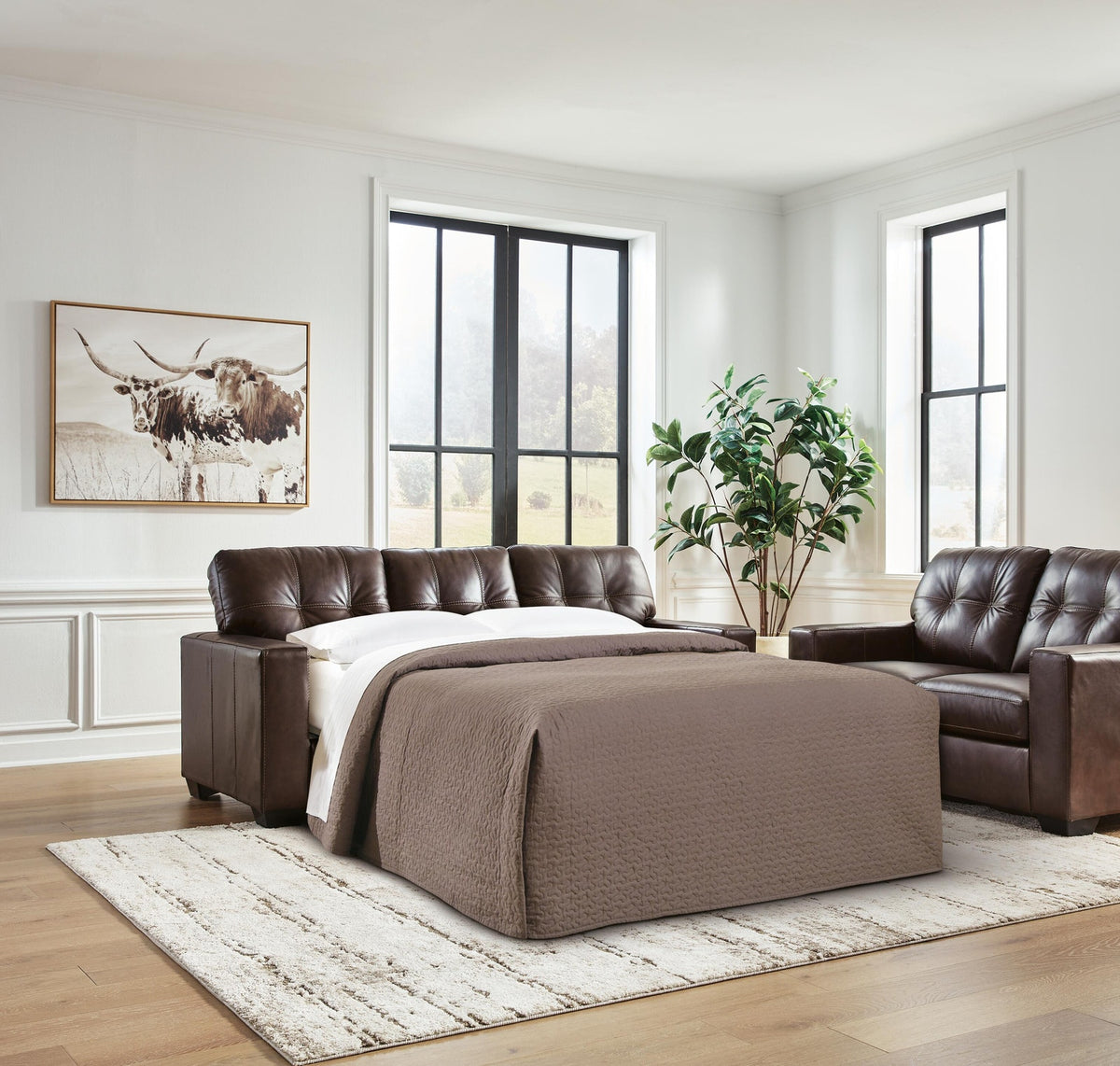 Santorine Dark Brown Leather Queen Sofa Sleeper
