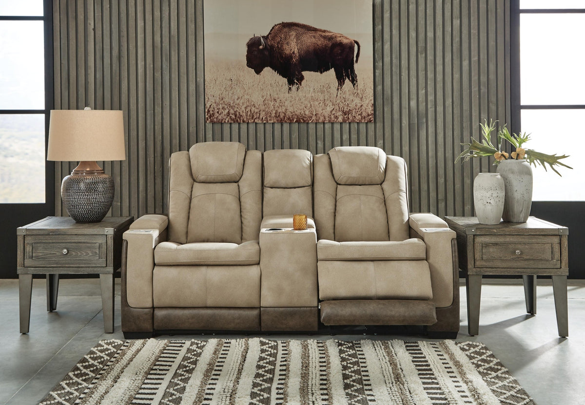 Next-Gen Durapella Sand Pwr Rec Loveseat/Con/Adj Hdrst