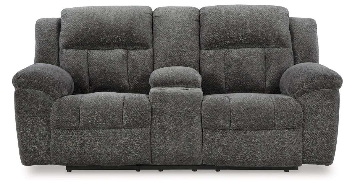 Frohn Graphite Double Reclining Loveseat with Console
