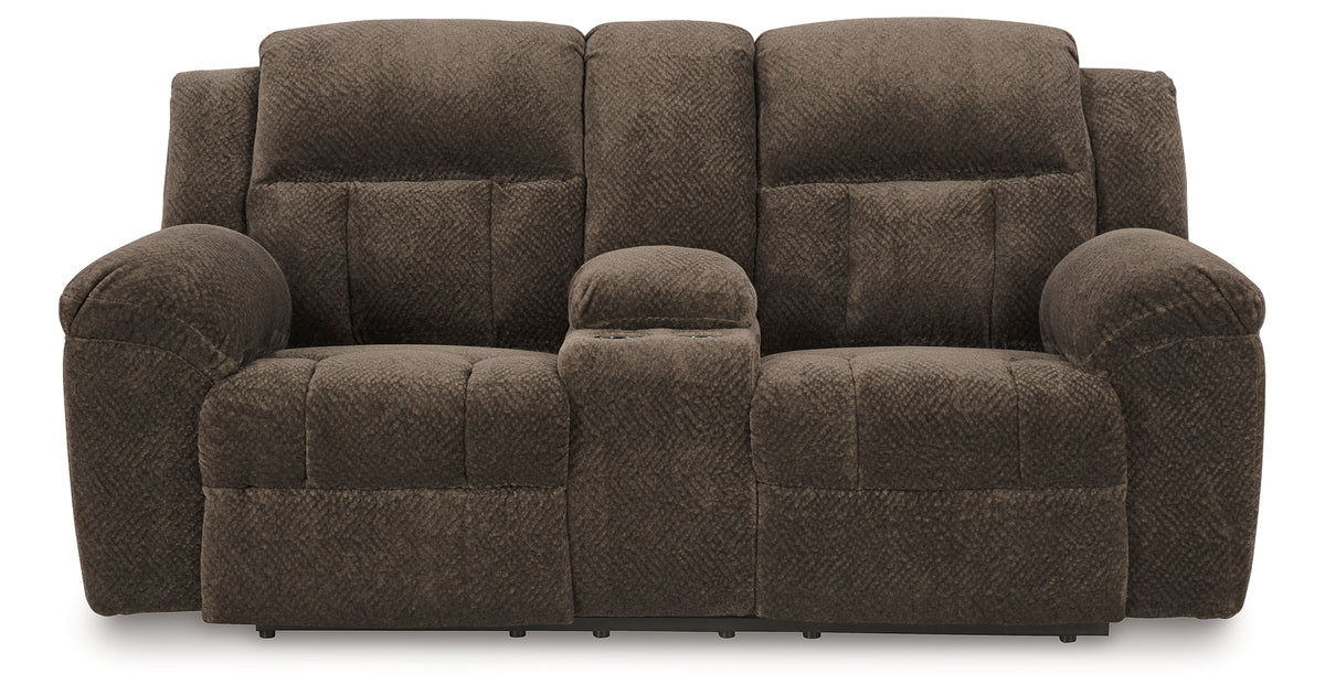 Frohn Chocolate Double Reclining Loveseat with Console