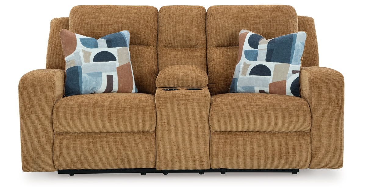 Kanlow Honey Double Reclining Loveseat with Console