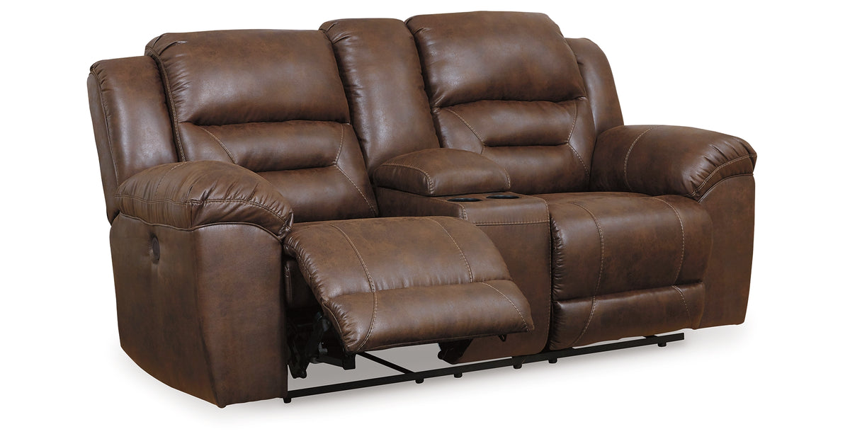Stoneland Chocolate Double Power Reclining Loveseat with Console