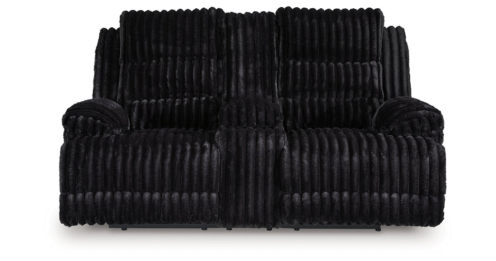 Rhines Falls Onyx Double Power Reclining Loveseat with Console