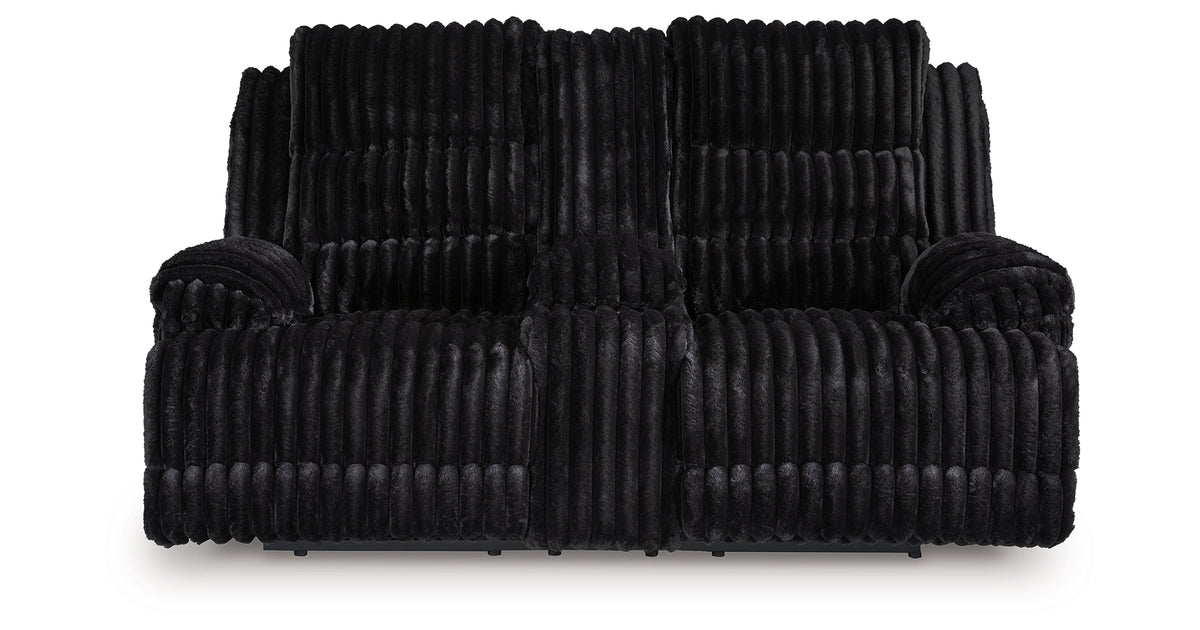 Rhines Falls Onyx Double Power Reclining Loveseat with Console
