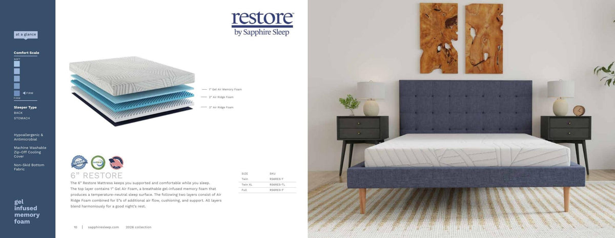6" Restore Firm Gel Memory Foam Mattress