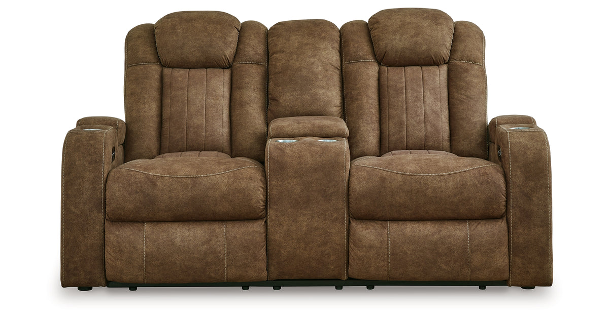 Wolfridge Brindle Power Reclining Loveseat with Console and Adjustable Headrest