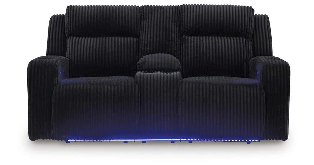 Forest Lake Black Power Reclining Loveseat with Console and Adjustable Headrest