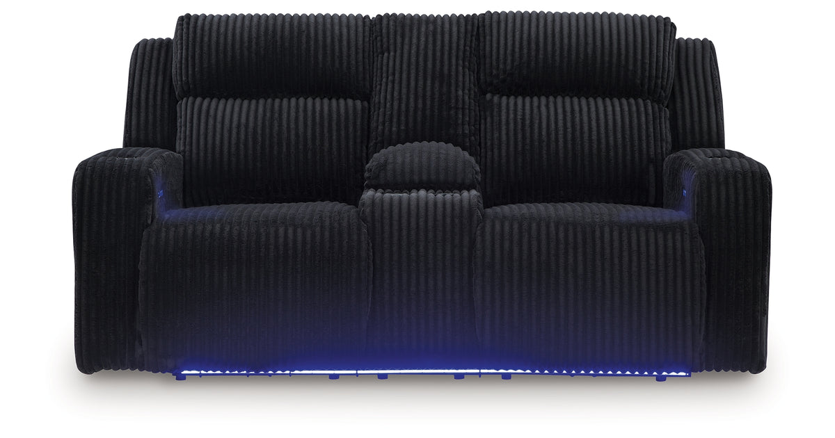 Forest Lake Black Power Reclining Loveseat with Console and Adjustable Headrest