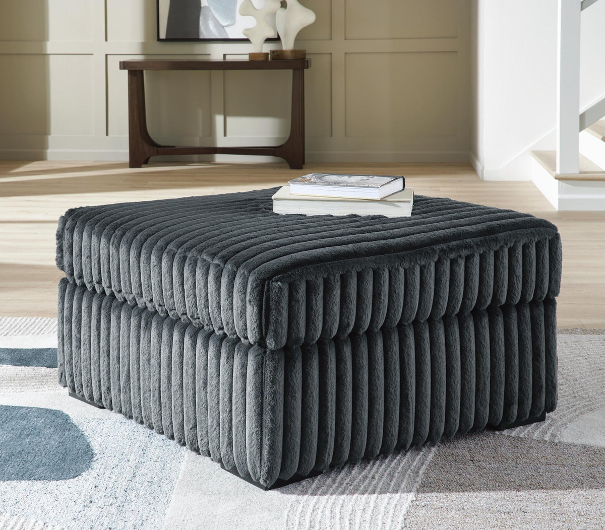 Midnight-Madness Gunmetal Oversized Accent Ottoman