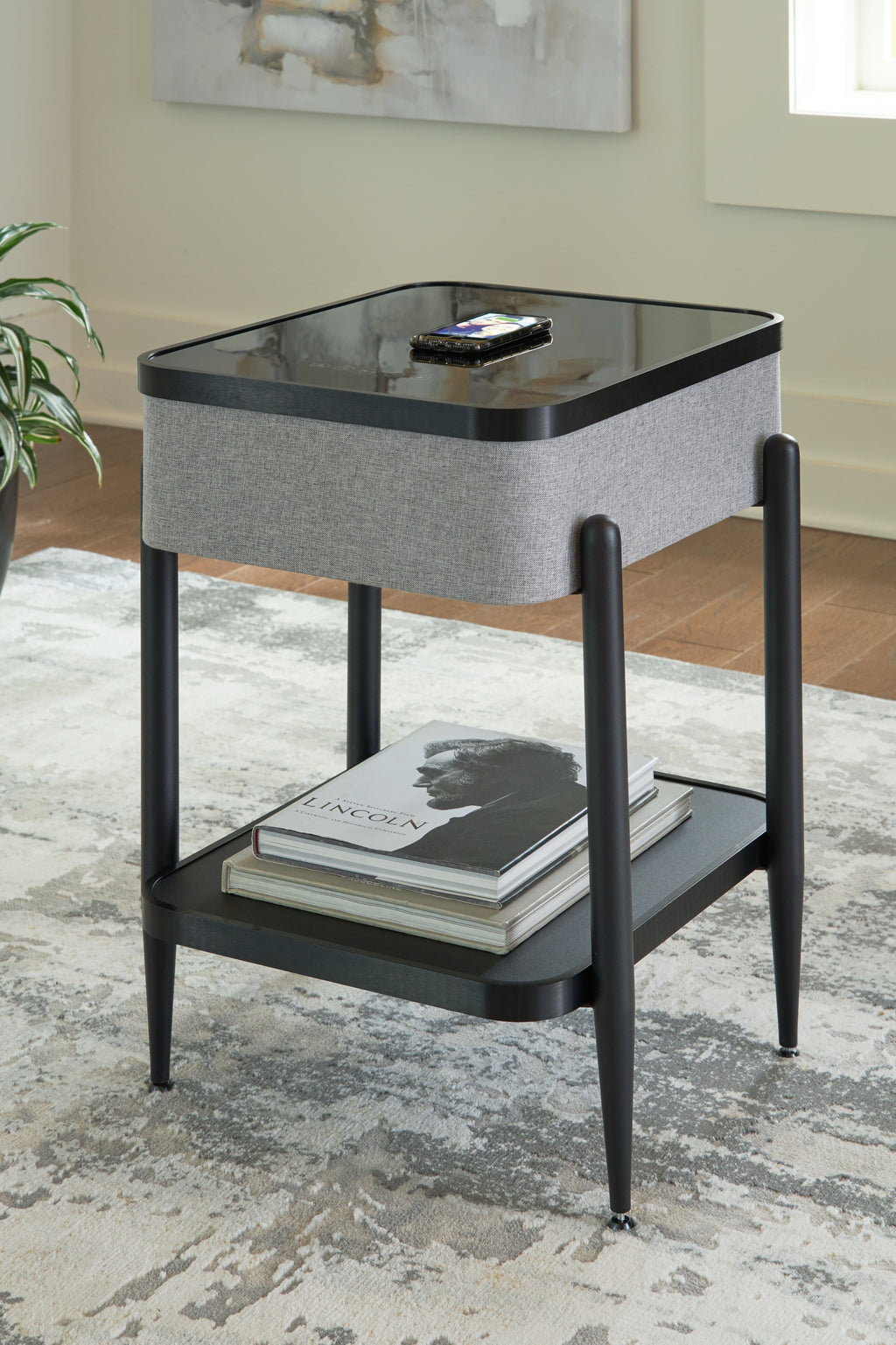Jorvalee Gray/Black Accent Table with Speaker