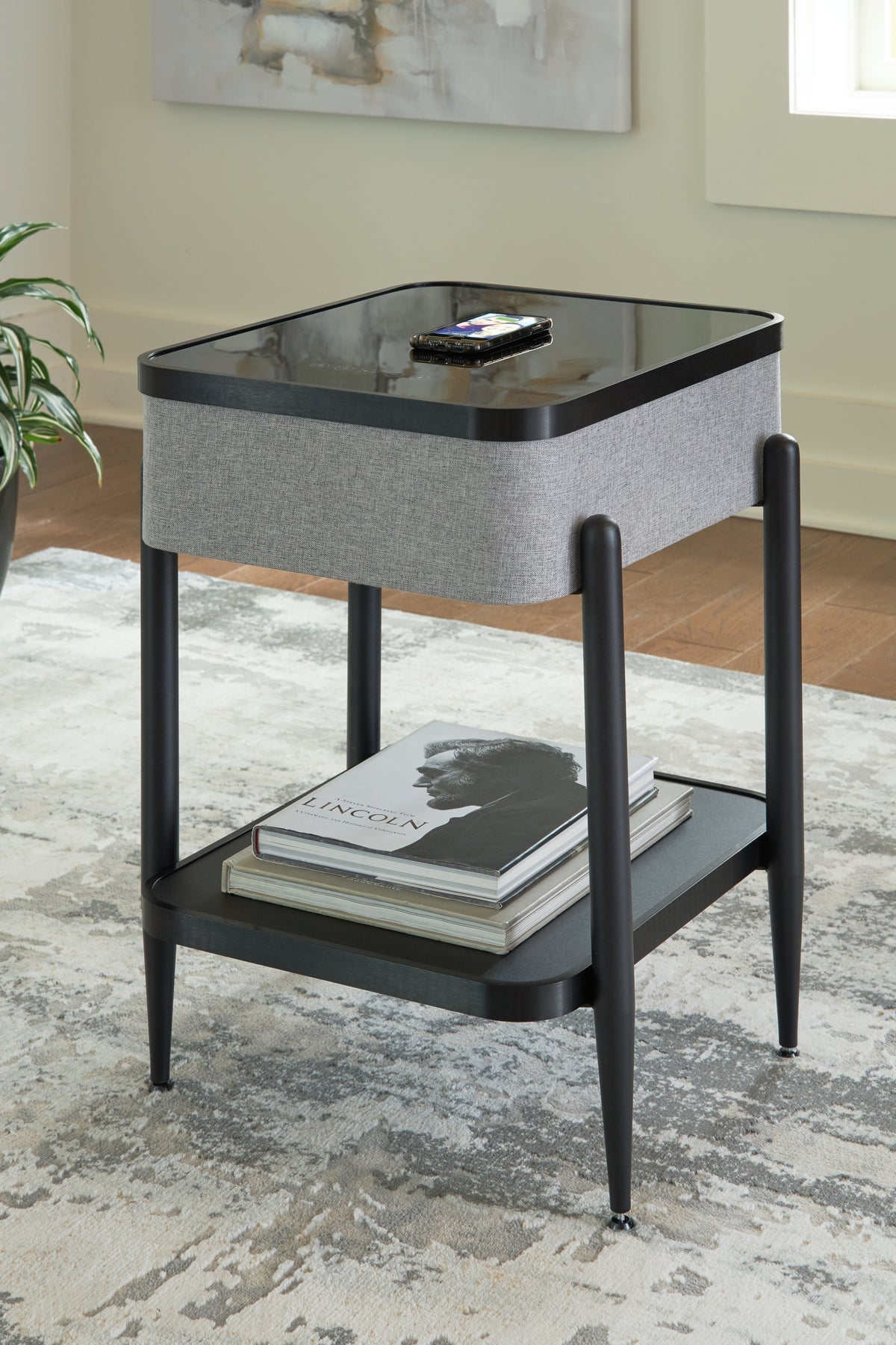 Jorvalee Gray/Black Accent Table with Speaker