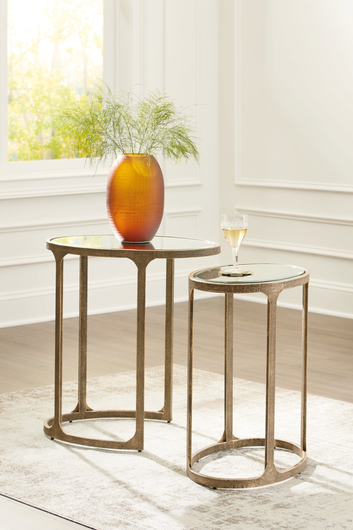 Irmaleigh Antique Gold Finish Accent Table Set of 2