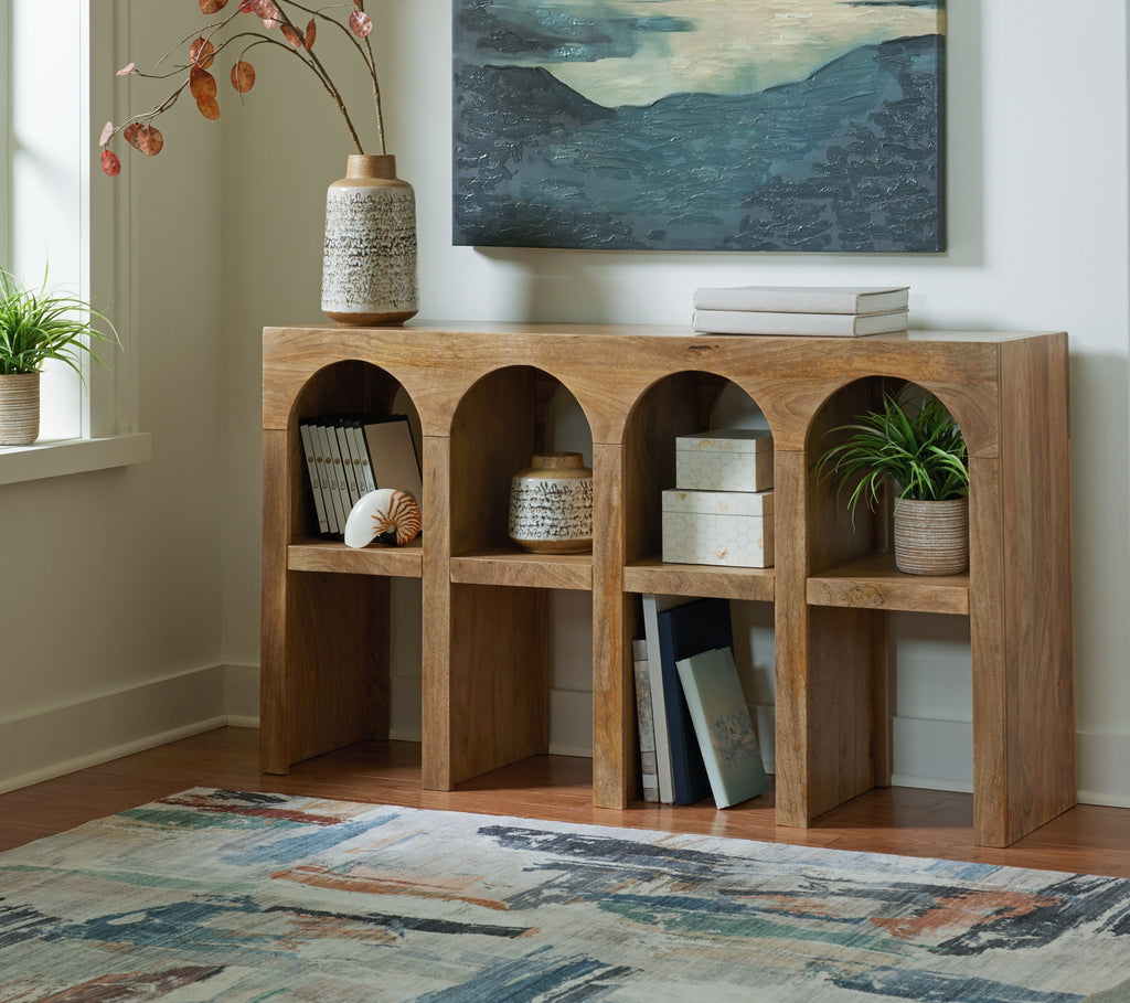 Luzmanacy Natural Brown Console Sofa Table