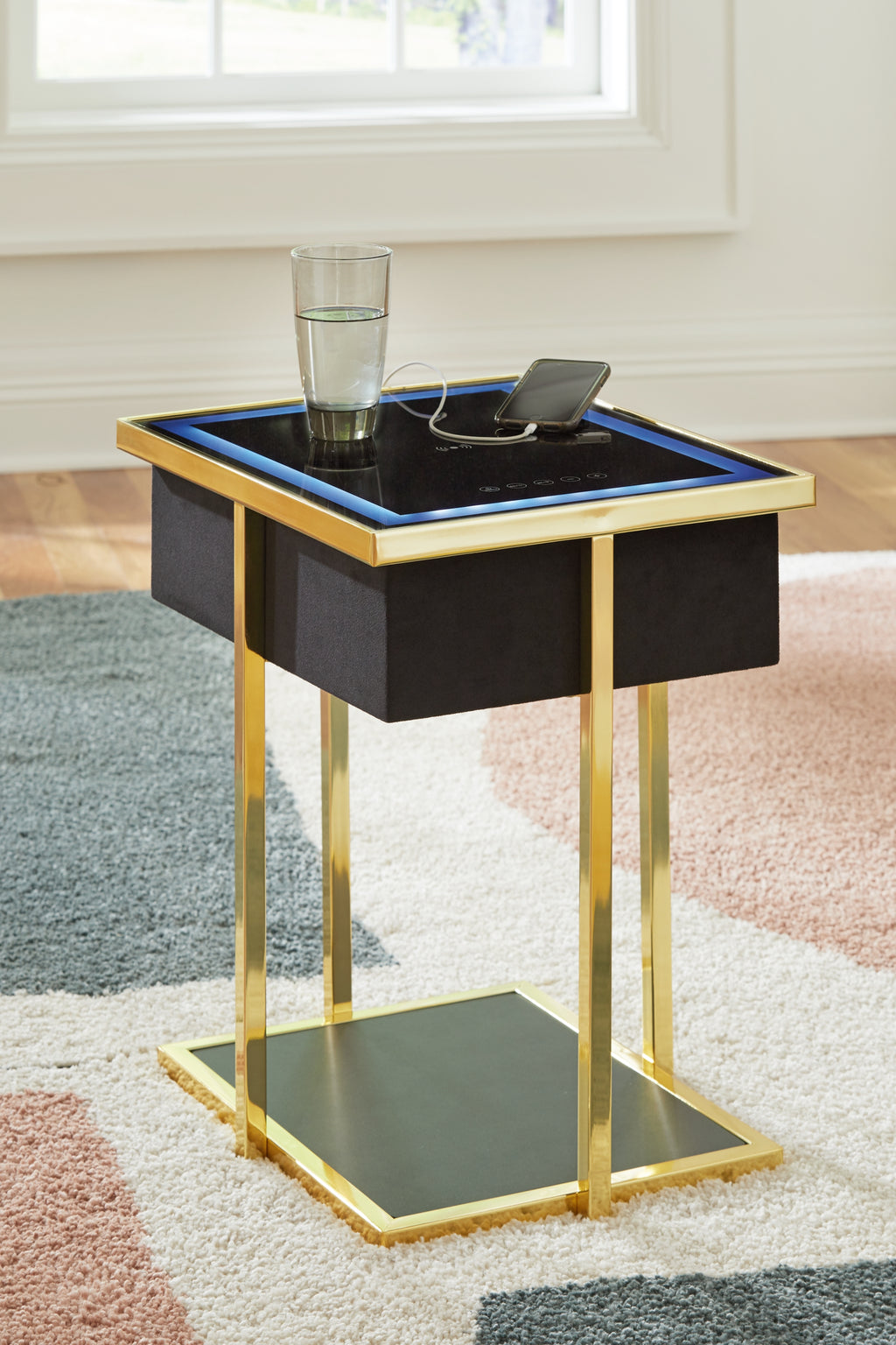 Rexwell Black/Gold Finish Accent Table with Speaker