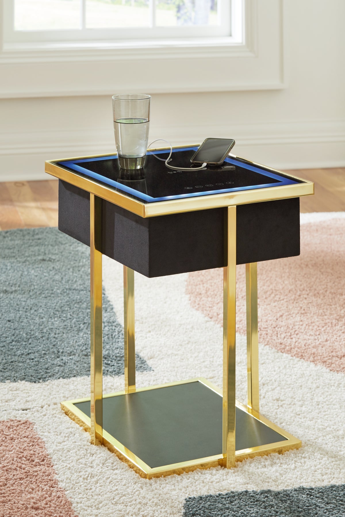 Rexwell Black/Gold Finish Accent Table with Speaker