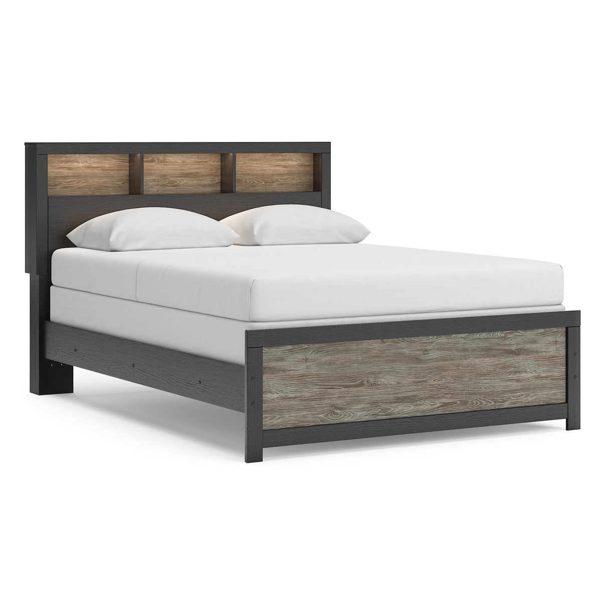 Broachmyn Black/Gray Lighted Queen Bookcase Bed