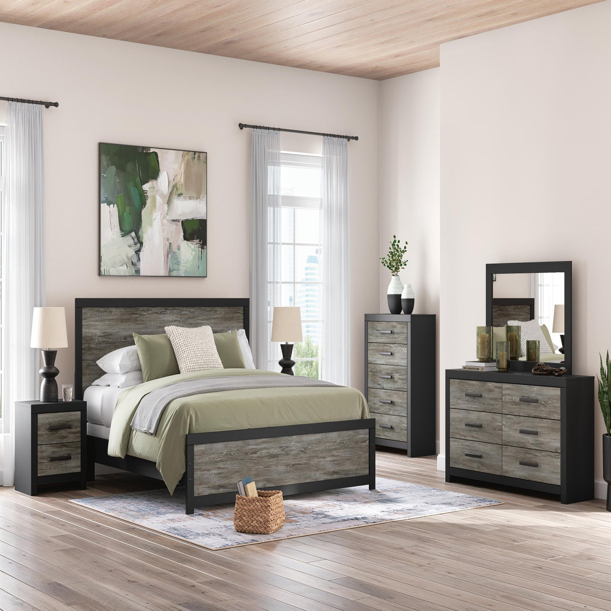 Broachmyn Black/Gray King Bookcase Bed