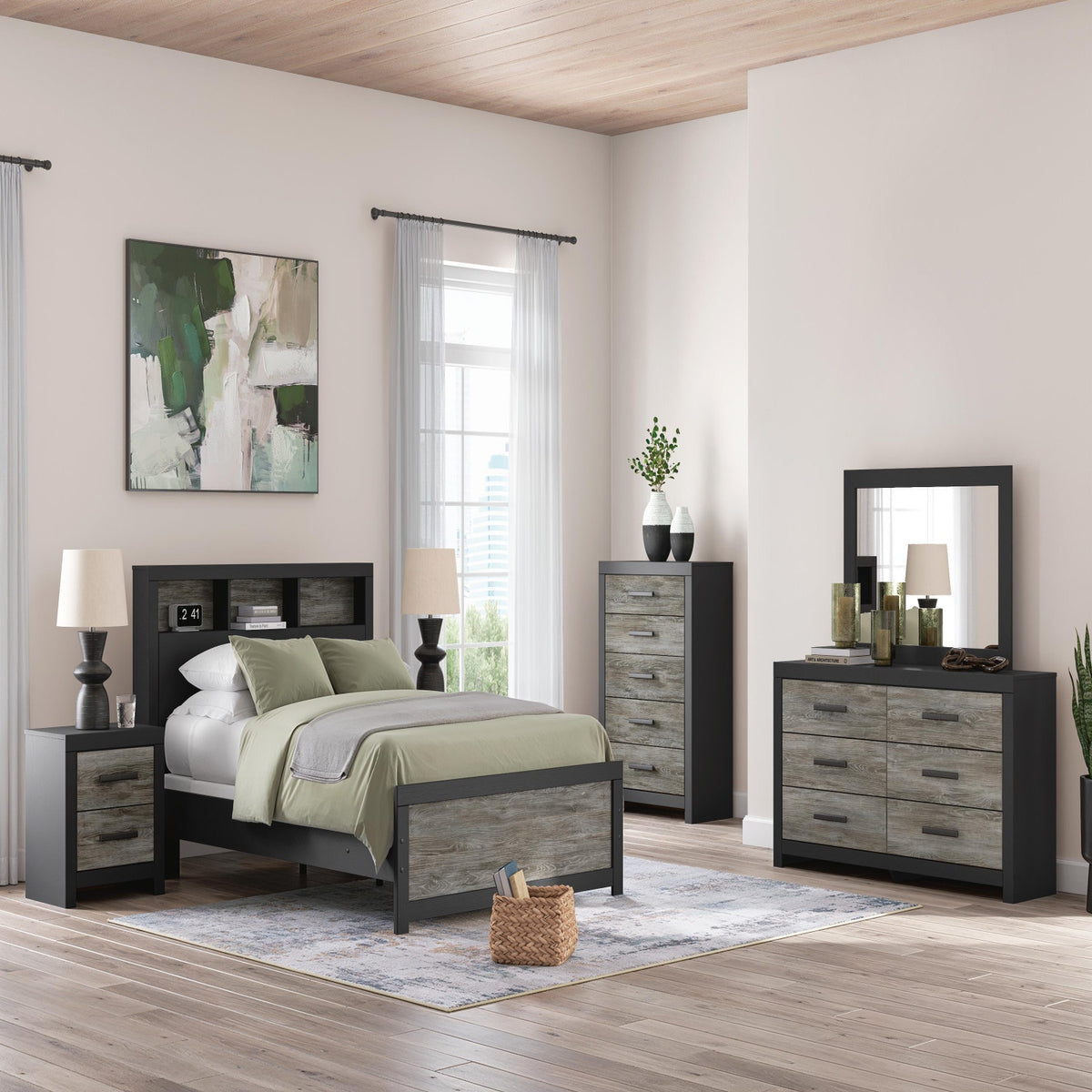 Broachmyn Black/Gray Full Bookcase Bed