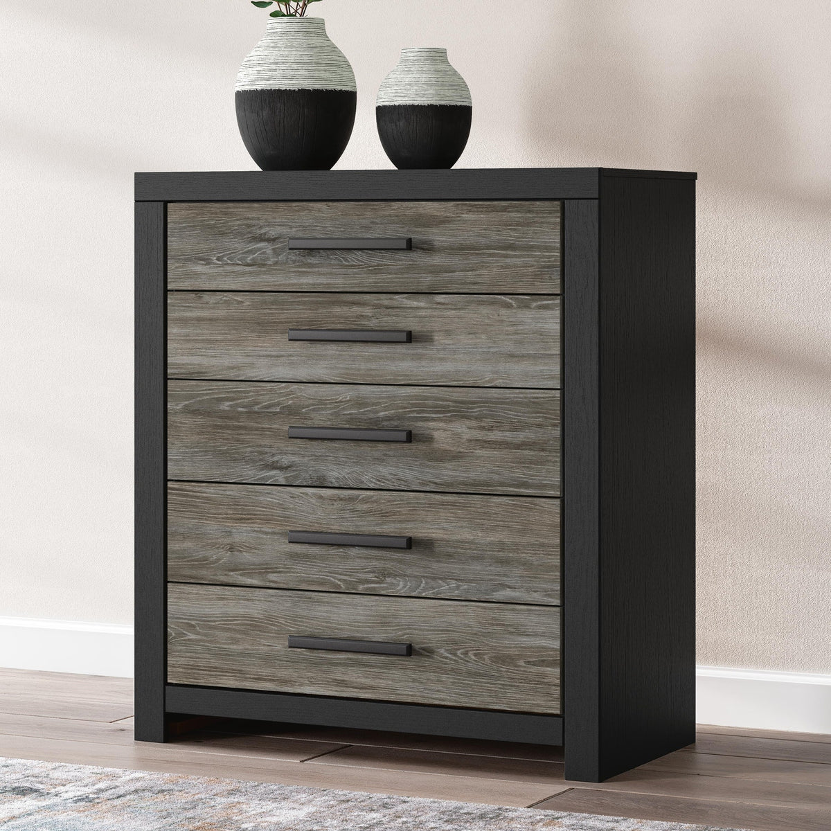 Broachmyn Black/Gray Five Drawer Chest