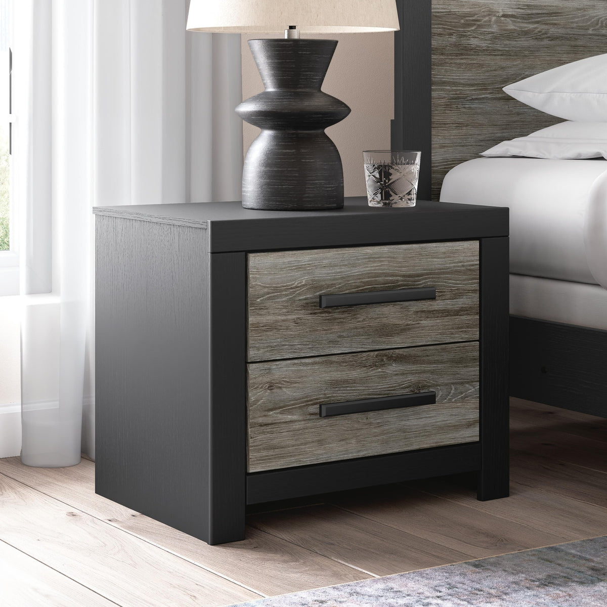 Broachmyn Black/Gray Two Drawer Nightstand