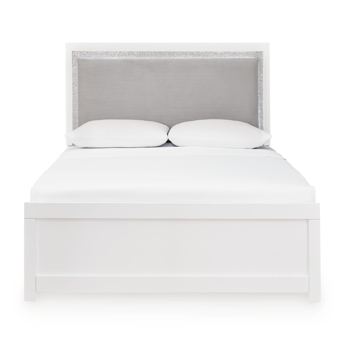 Maeling White King Upholstered Panel Bed