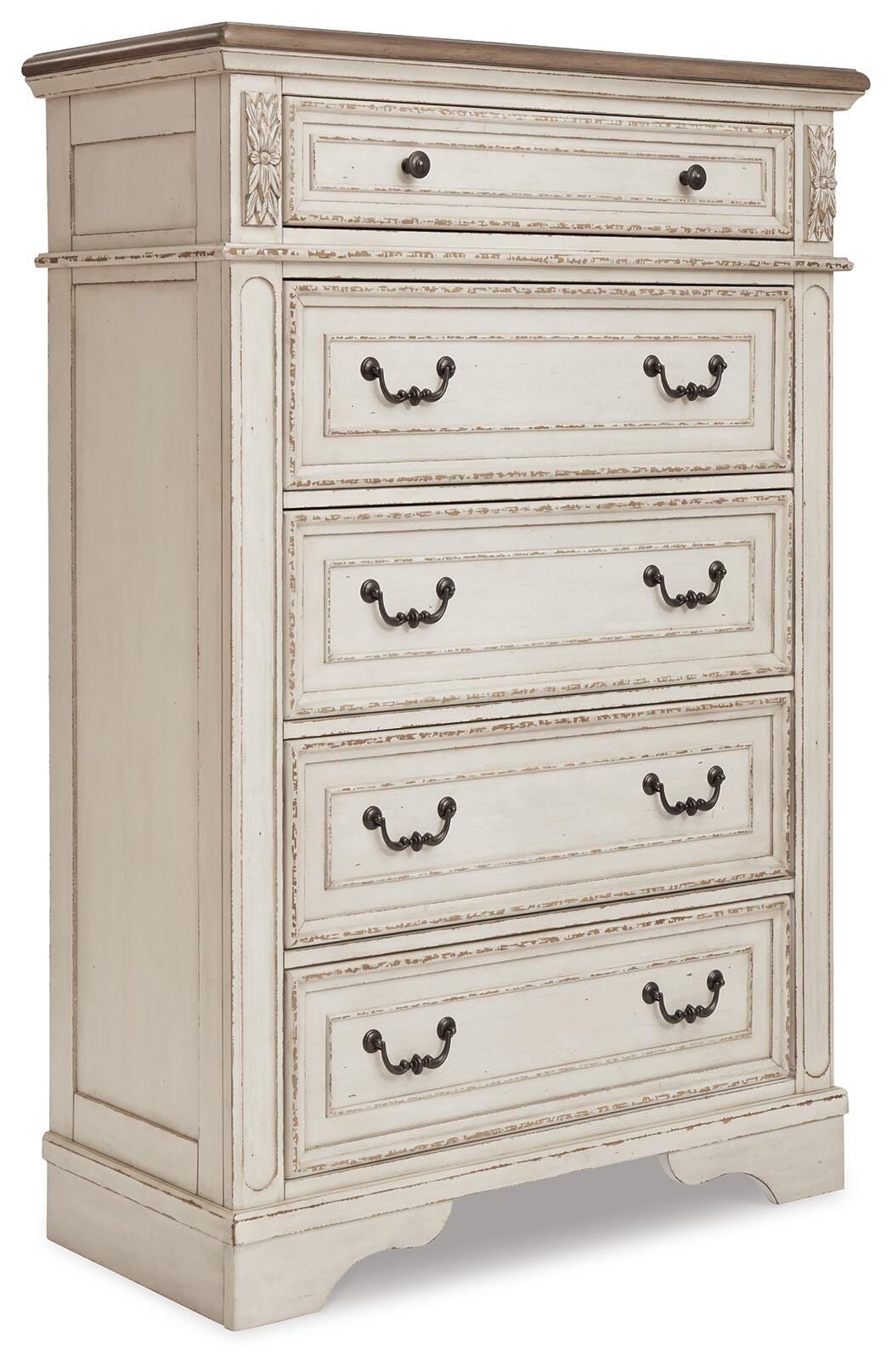 Realyn Chipped White Five Drawer Chest