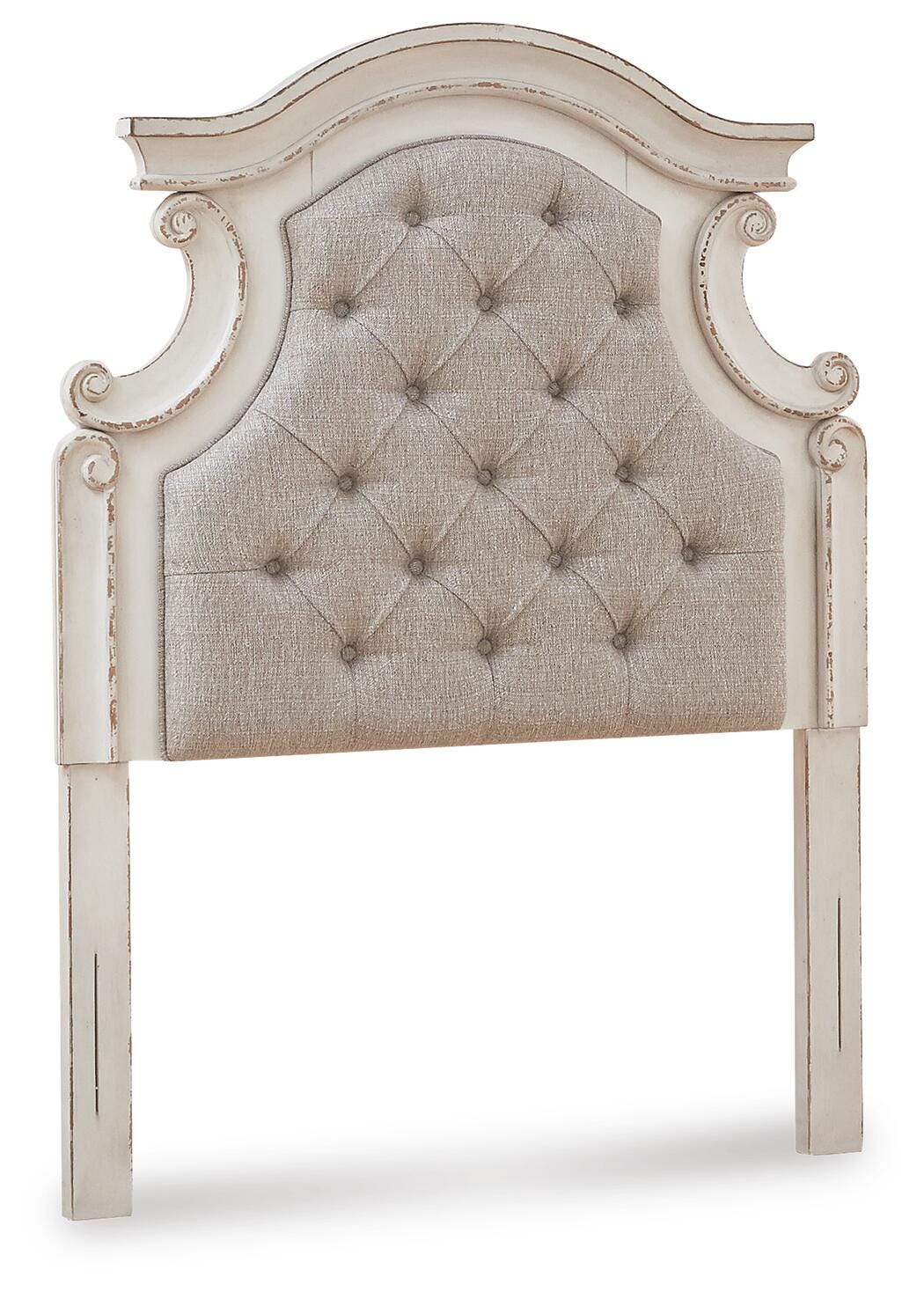 Realyn Chipped White Upholstered Panel Upholstered Panel Bed - Twin