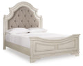 Realyn Chipped White Upholstered Panel Upholstered Panel Bed - Queen