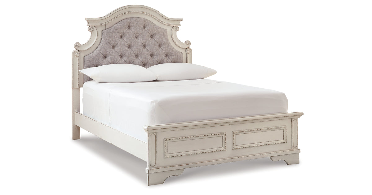Realyn Chipped White Upholstered Panel Bed - Full