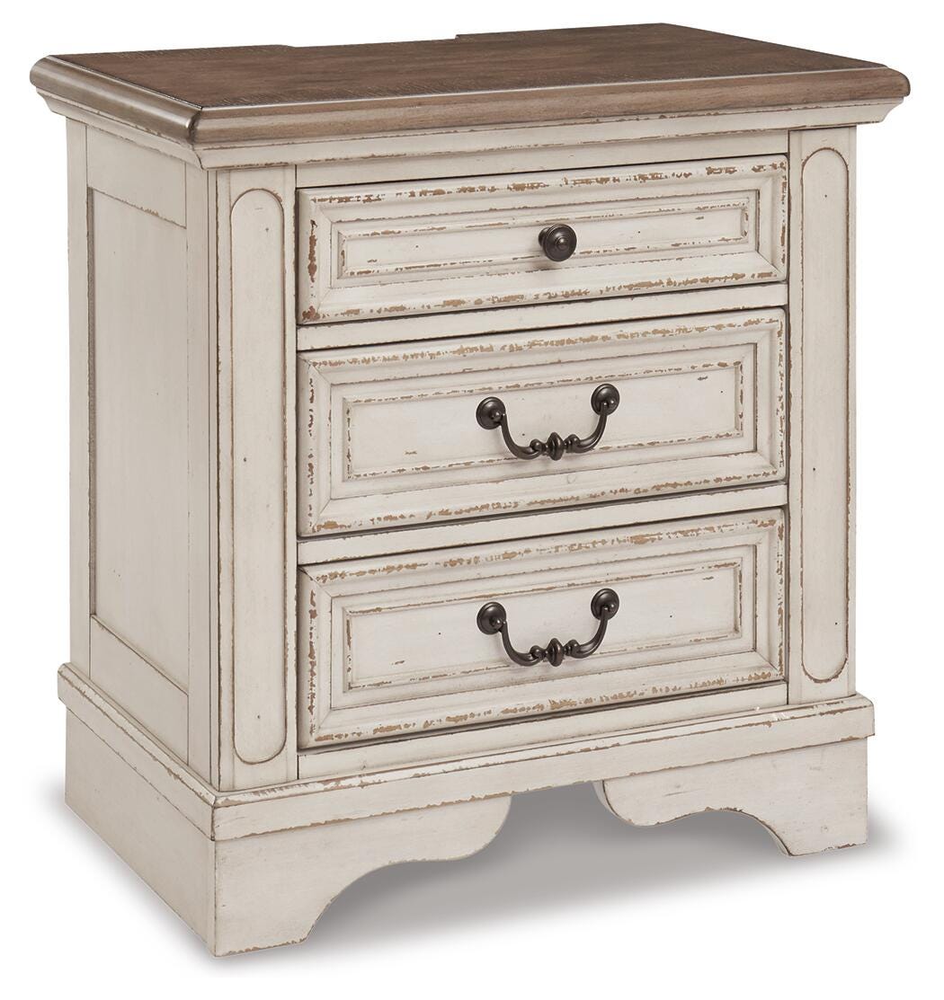 Realyn Chipped White Three Drawer Night Stand