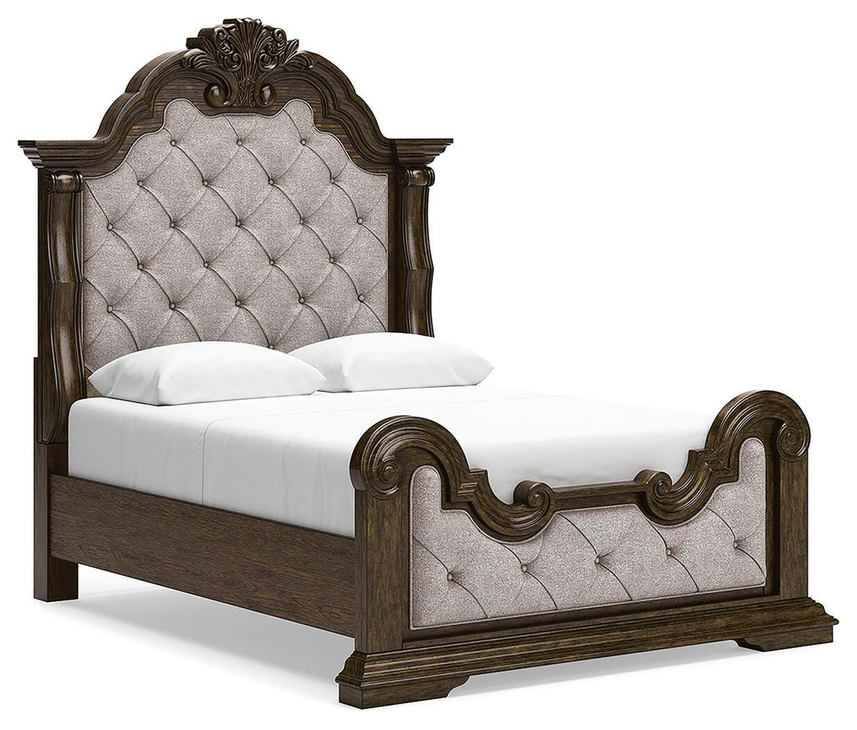 Maylee Dark Brown Upholstered Panel Bed - Queen