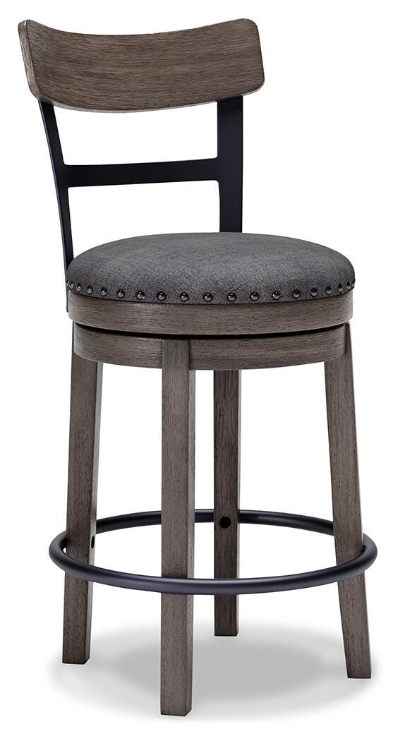 Caitbrook 24-Inch Barstools (Grey, Back, Metal Ring Around Base)