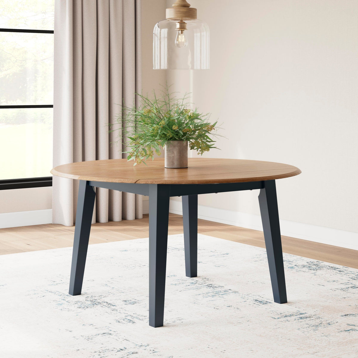 Gesthaven Natural Blue Round Dining Room Drop Leaf Table