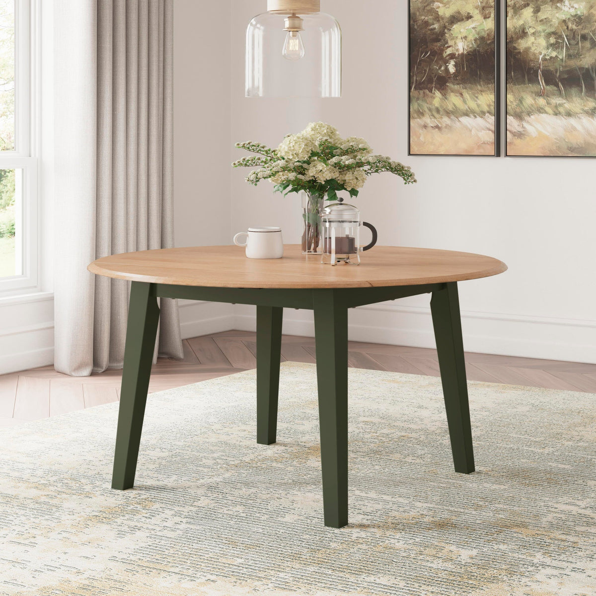 Gesthaven Natural Green Round Dining Room Drop Leaf Table