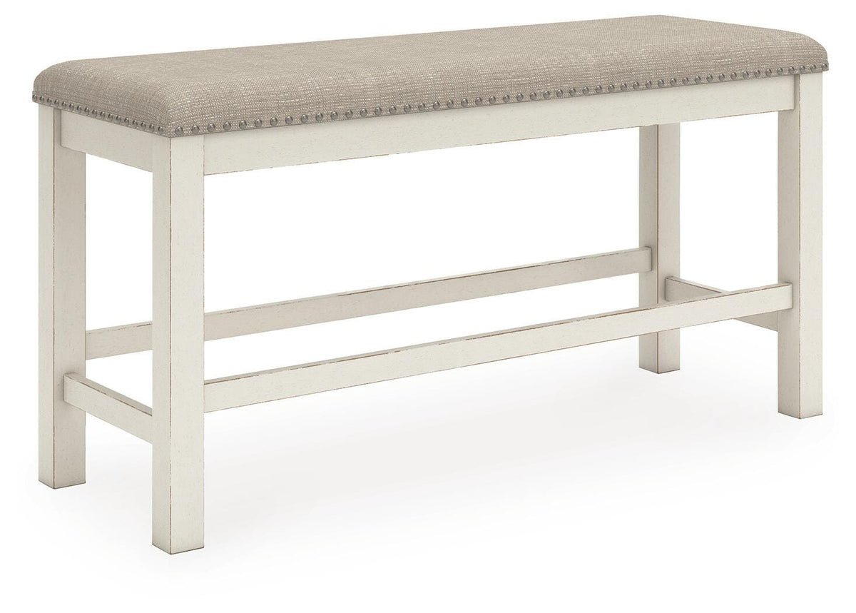 Robbinsdale Antique White Double Counter Upholstered Bench