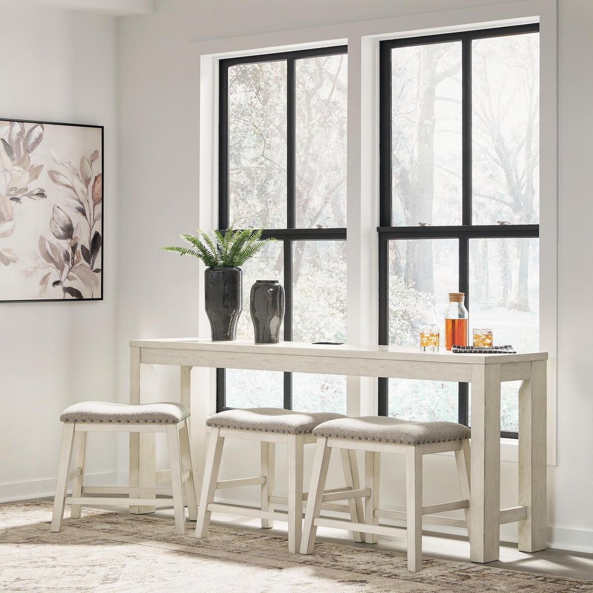 Robbinsdale Antique White Rectangular Dining Room Counter Table Set