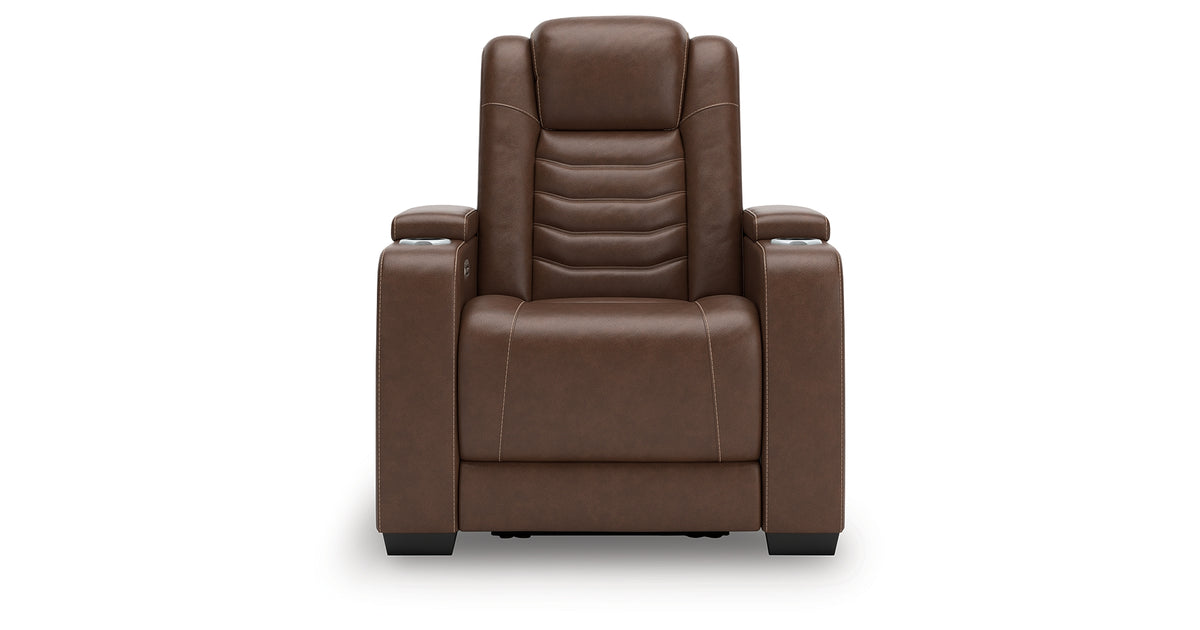 High Impact Tobacco Leather Power Recliner with Adjustable Headrest