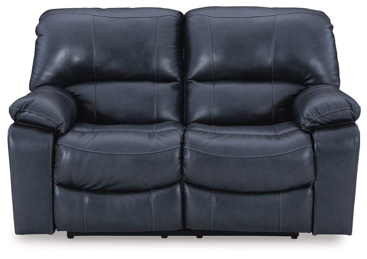 Leesworth Ocean Blue Leather Reclining Power Loveseat