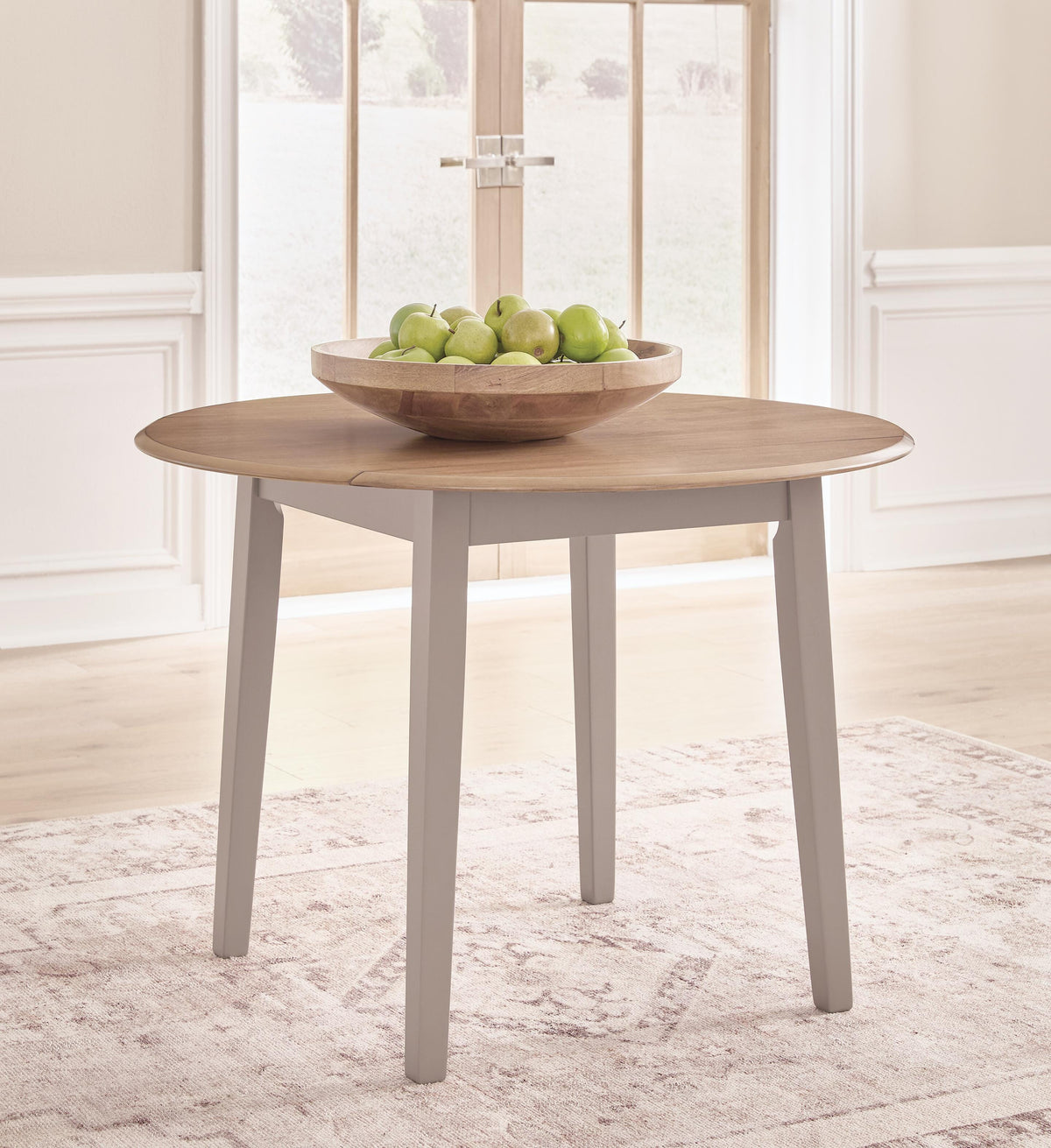 Harperfield Natural Gray Round Drop Leaf Dining Table